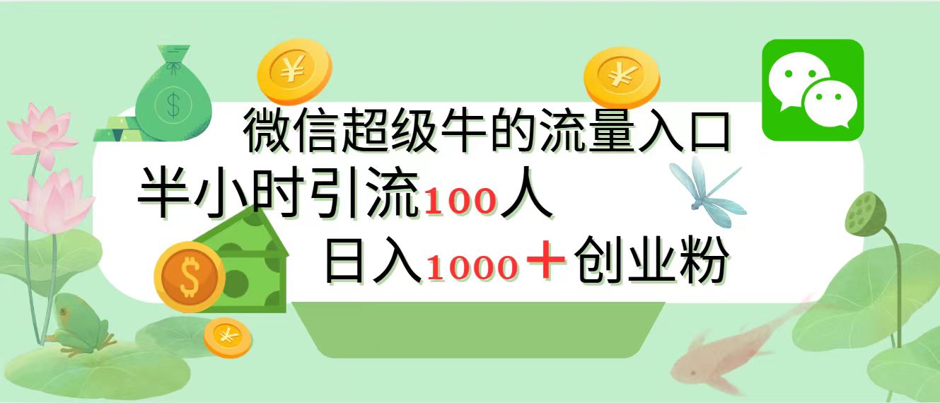 新的引流变现阵地，微信超级牛的流量入口，半小时引流100人，日入1000+创业粉-魅影网创