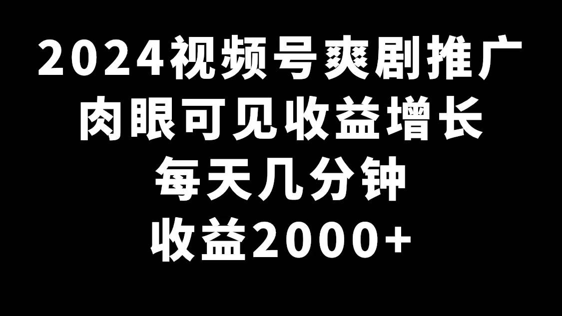 2024视频号爽剧推广，肉眼可见的收益增长，每天几分钟收益2000+-魅影网创