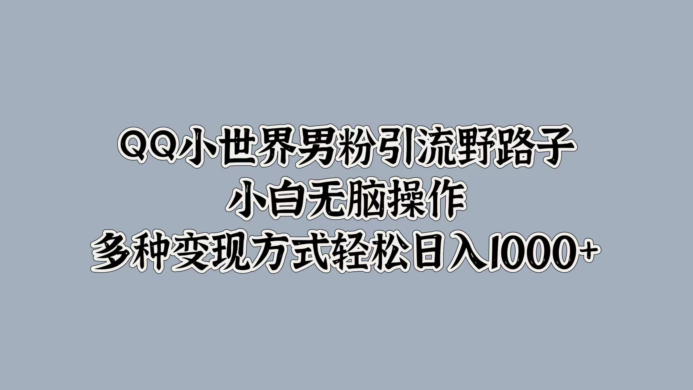 QQ小世界男粉引流野路子，小白无脑操作，多种变现方式轻松日入1000+-魅影网创