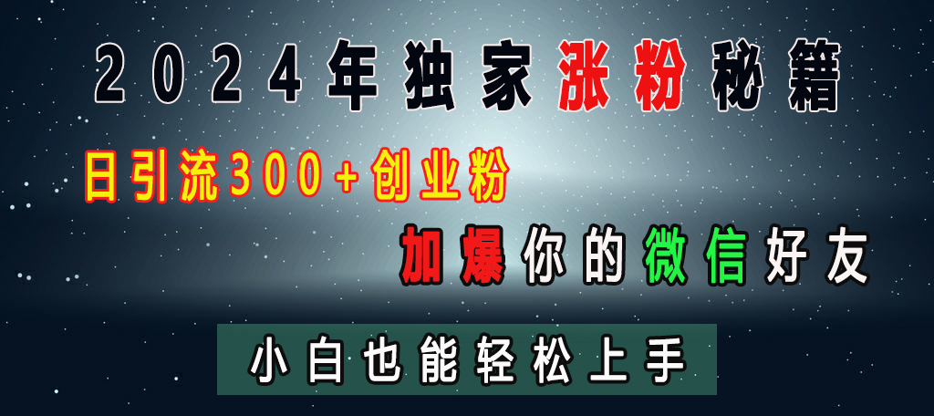 2024年独家涨粉秘籍，日引流300+创业粉，加爆你的微信好友，小白也能轻松上手-魅影网创