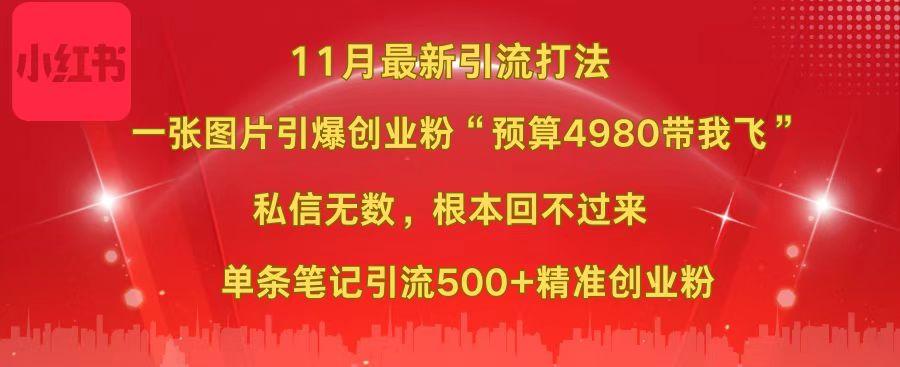 小红书11月最新图片打法，一张图片引爆创业粉“预算4980带我飞”，私信无数，根本回不过来，单条笔记引流500+精准创业粉-魅影网创