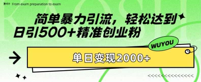 简单暴力引流轻松达到日引500+精准创业粉，单日变现2k【揭秘】-魅影网创