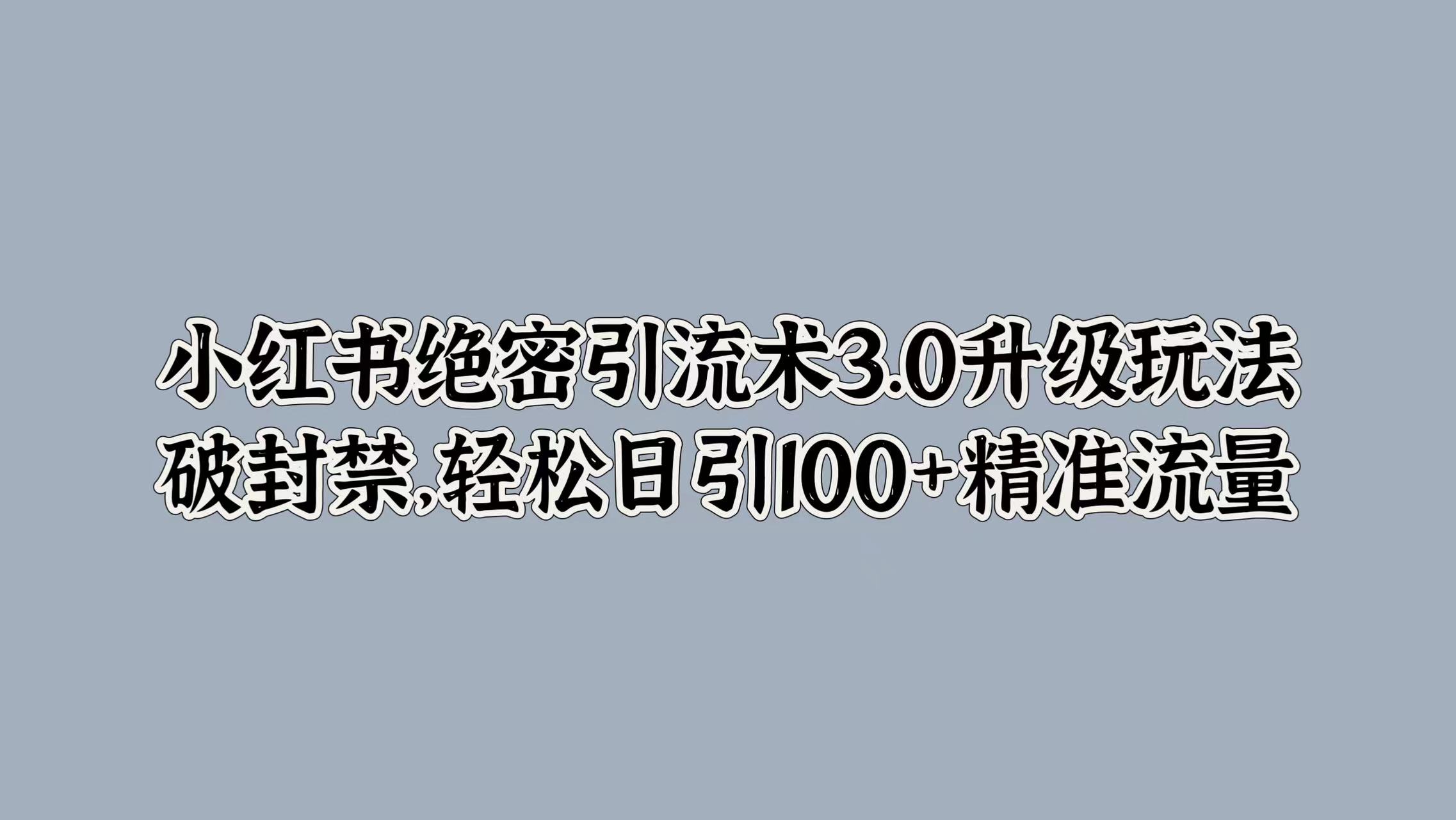 小红书绝密引流术3.0升级玩法，破封禁，轻松日引100+精准流量-魅影网创