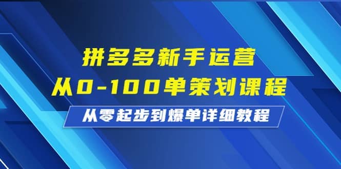 拼多多新手运营从0-100单策划课程，从零起步到爆单详细教程-魅影网创