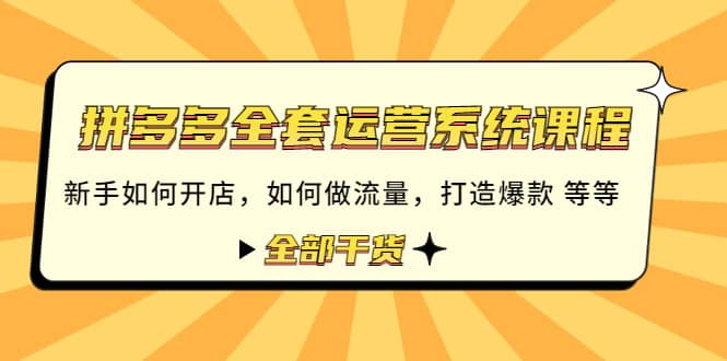 拼多多全套运营系统课程：新手如何开店 如何做流量 打造爆款 等等 全部干货-魅影网创