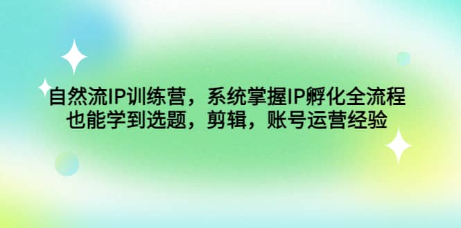 自然流IP训练营，系统掌握IP孵化全流程，也能学到选题，剪辑，账号运营经验-魅影网创