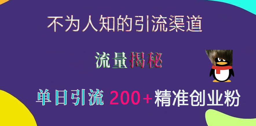 不为人知的引流渠道，流量揭秘，实测单日引流200+精准创业粉-魅影网创