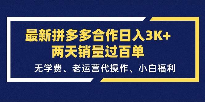 最新拼多多合作日入3K+两天销量过百单，无学费、老运营代操作、小白福利-魅影网创