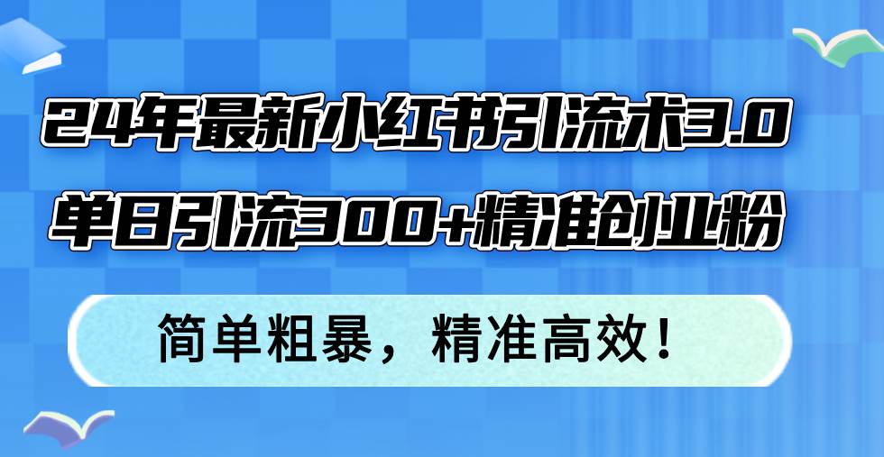 24年最新小红书引流术3.0，单日引流300+精准创业粉，简单粗暴，精准高效！-魅影网创