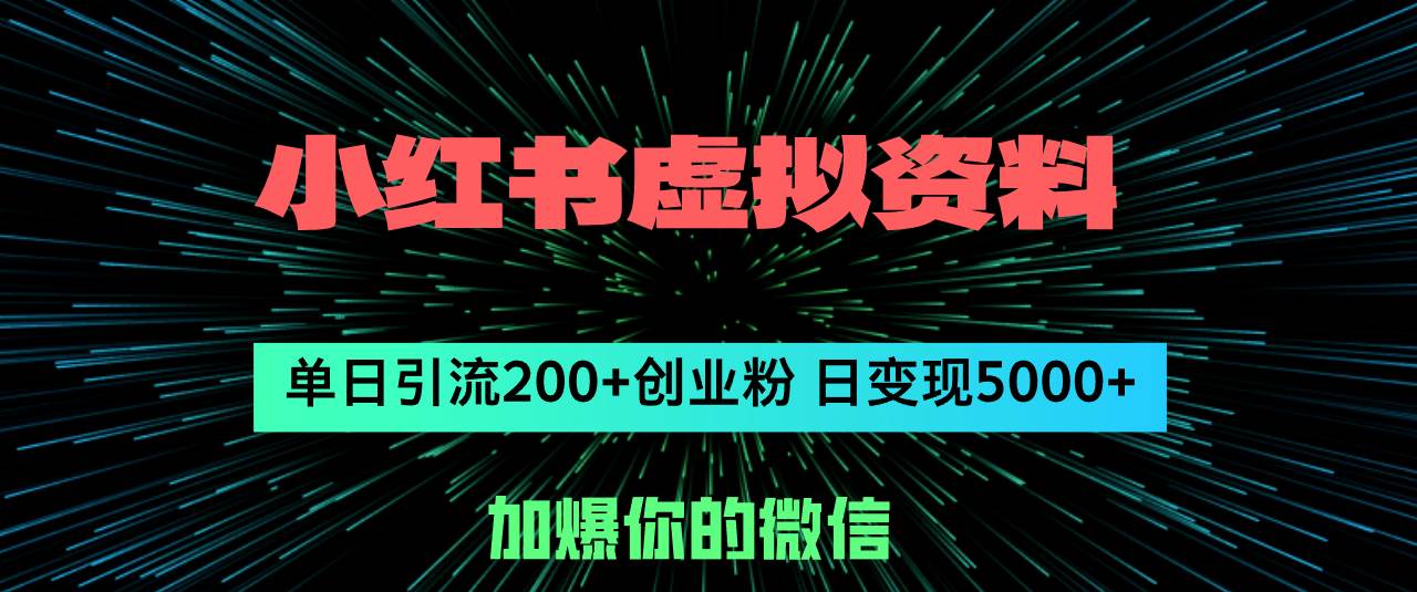 小红书虚拟资料日引流200+创业粉，单日变现5000+-魅影网创