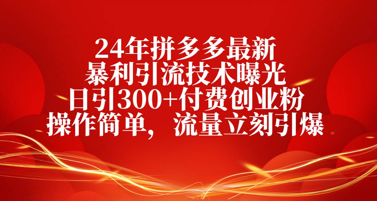 24年拼多多最新暴利引流技术曝光，日引300+付费创业粉，操作简单，流量…-魅影网创