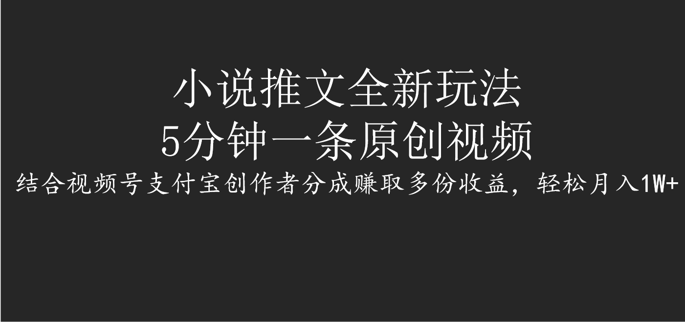 小说推文全新玩法，5分钟一条原创视频，结合视频号支付宝创作者分成赚取多份收益，轻松月入1W+-魅影网创