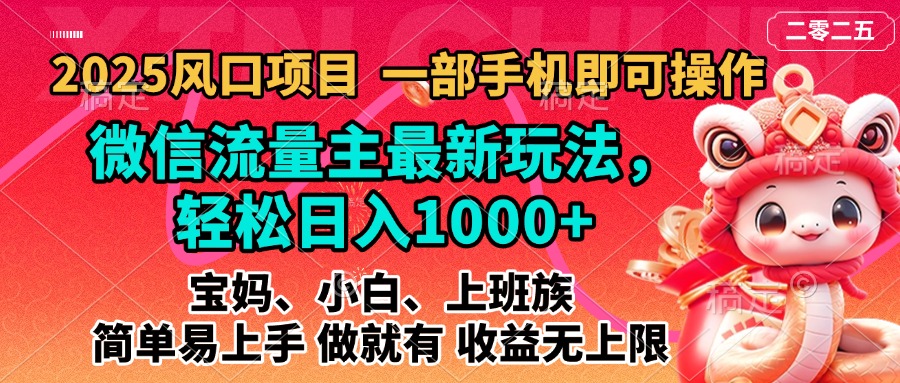 2025蓝海风口项目，微信流量主最新玩法，轻松日入1000+，简单易上手，做就有 收益无上限-魅影网创